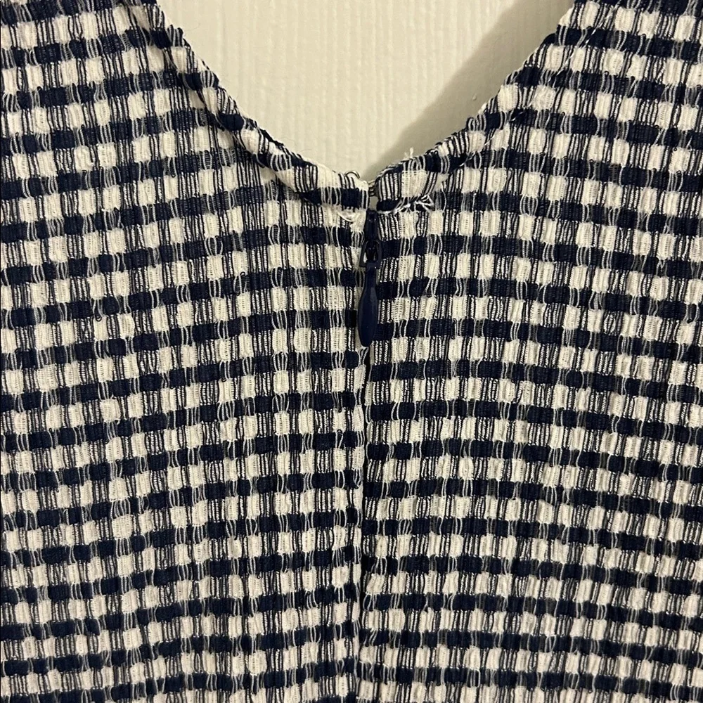 Staud Fraise Gingham Seersucker Ruched Short Sleeve Jumpsuit Navy New Size 6